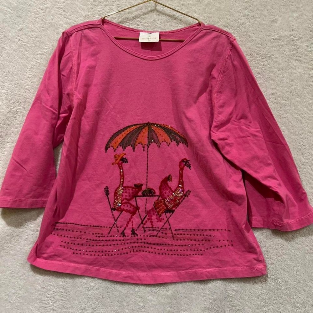 flamingos sitting under beach umbrella pink Coconut Reef bead detail size large